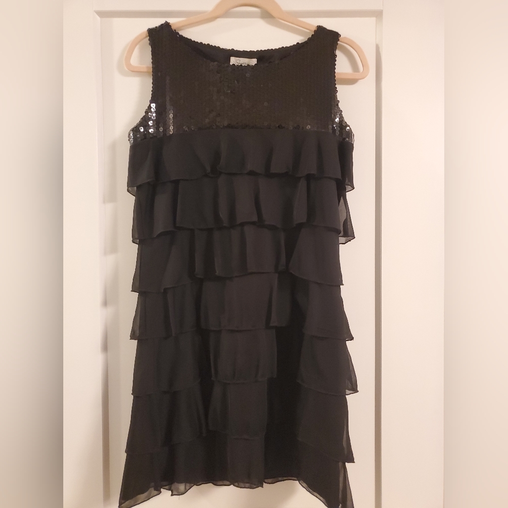 Black Ruffle and Sequin Cocktail Dress